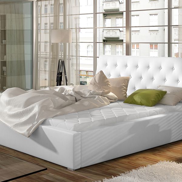 Čalúnená manželská posteľ s roštom Monzo UP 180 - biela