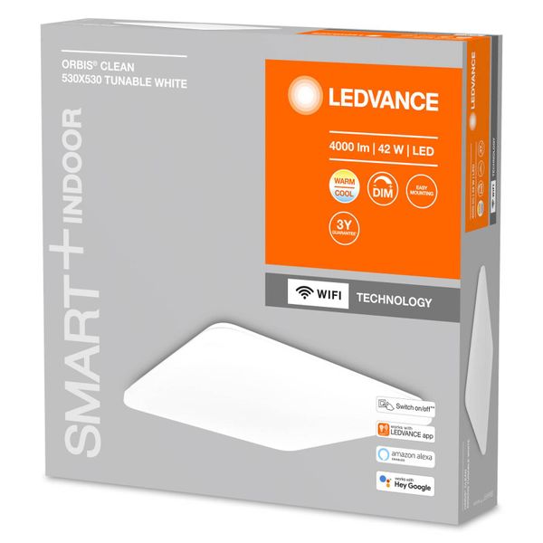 LEDVANCE SMART+ WiFi Orbis Clean, CCT, 53 x 53 cm, Chodba, oceľ, polykarbonát, 42W, P: 53 cm, L: 53 cm, K: 8.5cm