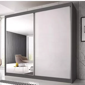 Mebli Idzczak Multi 35 s posuvnými dverami so zrkadlom 203 cm grafitová/biela + zrkadlo