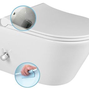 SAPHO - AVVA závesná WC misa, Rimless, integrovaná batéria a bidetová spŕška 35,5x53cm, biela 100315