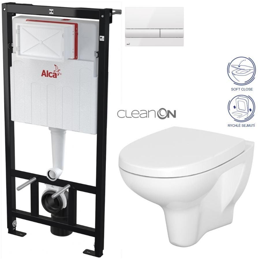 ALCADRAIN Sádromodul - predstenový inštalačný systém s bielym tlačidlom M1710 + WC CERSANIT ARTECO CLEANON + SEDADLO AM101/1120 M1710 AT1