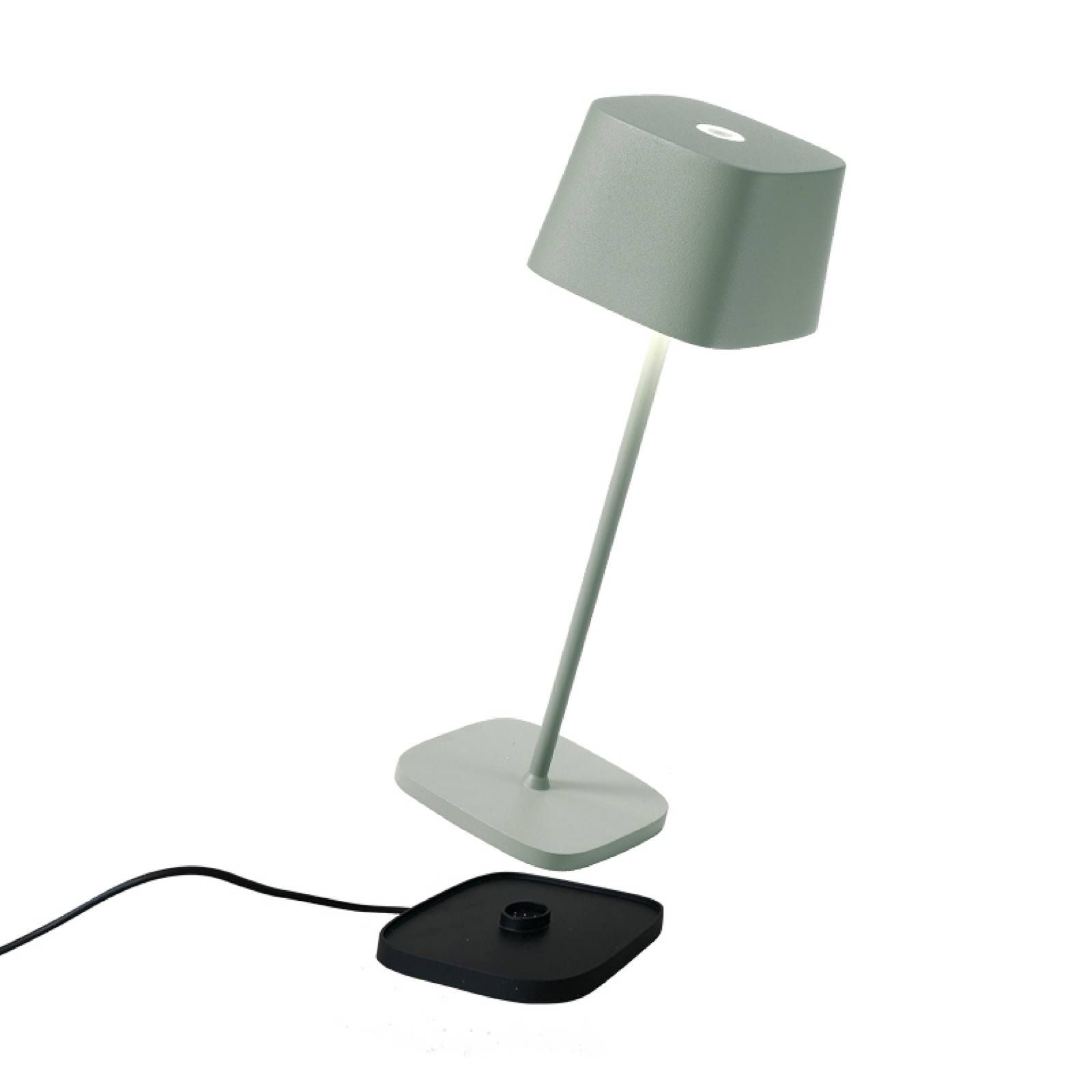 Zafferano Ofelia stolová lampa batérie IP65 zelená, Obývacia izba / jedáleň, hliník, polykarbonát, 2W, P: 10 cm, L: 10 cm, K: 29cm