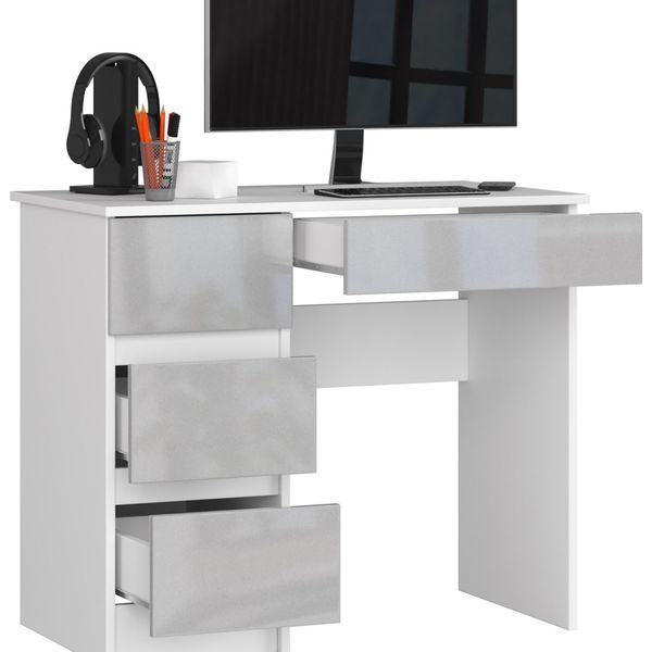 Písací stôl A-7 90 cm biely/sivý ľavý