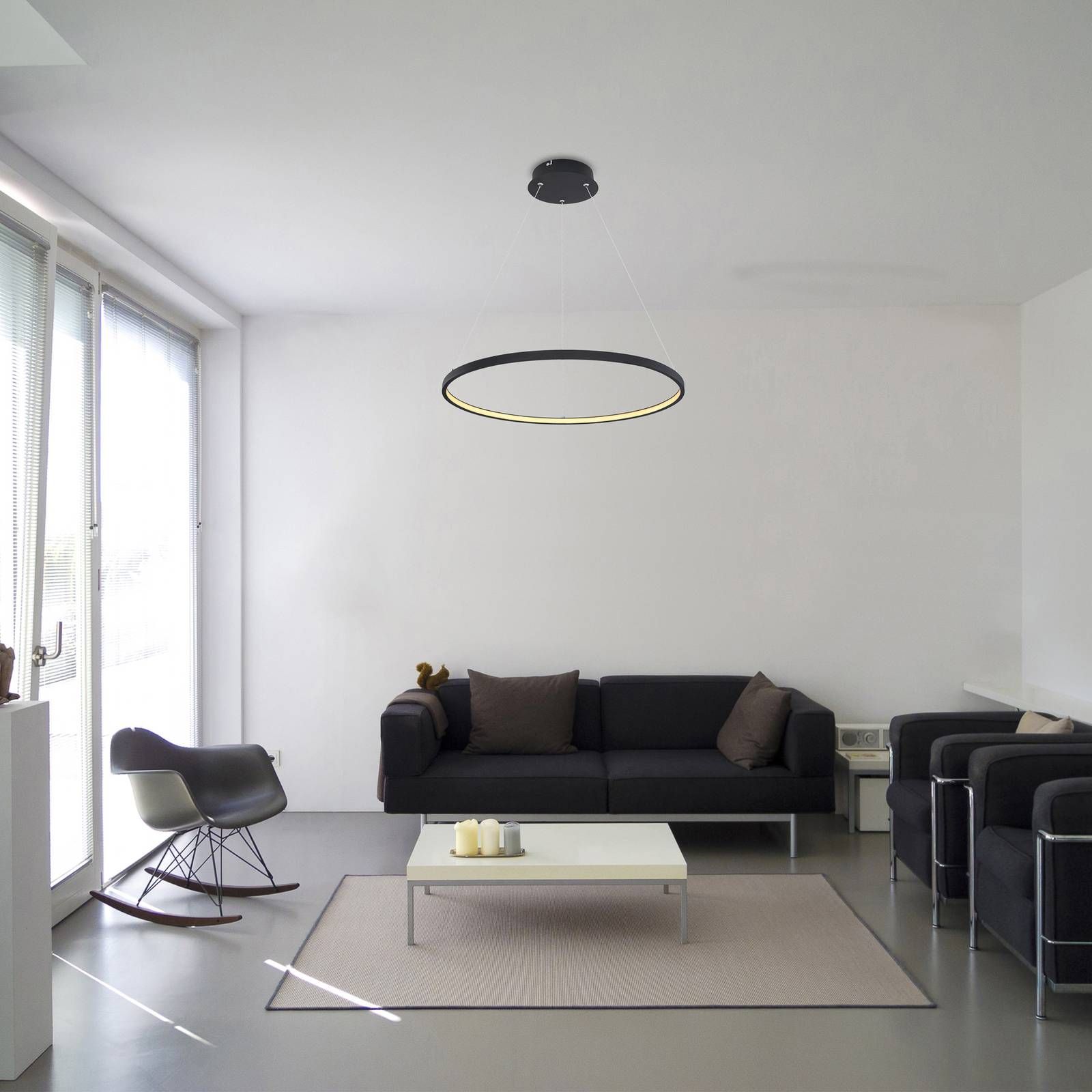 Globo Závesné LED svietidlo Ralph, 1-pl, čierna, Ø 60 cm, Obývacia izba / jedáleň, železo, plast, 29W, Energialuokka: G