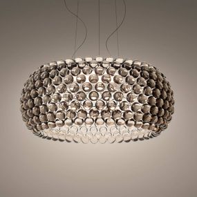 Foscarini Caboche Plus Grande závesná dymová sivá, Obývacia izba / jedáleň, ručne fúkané opálové sklo, plast PMMA, oceľ, hliník, 28W, K: 28cm