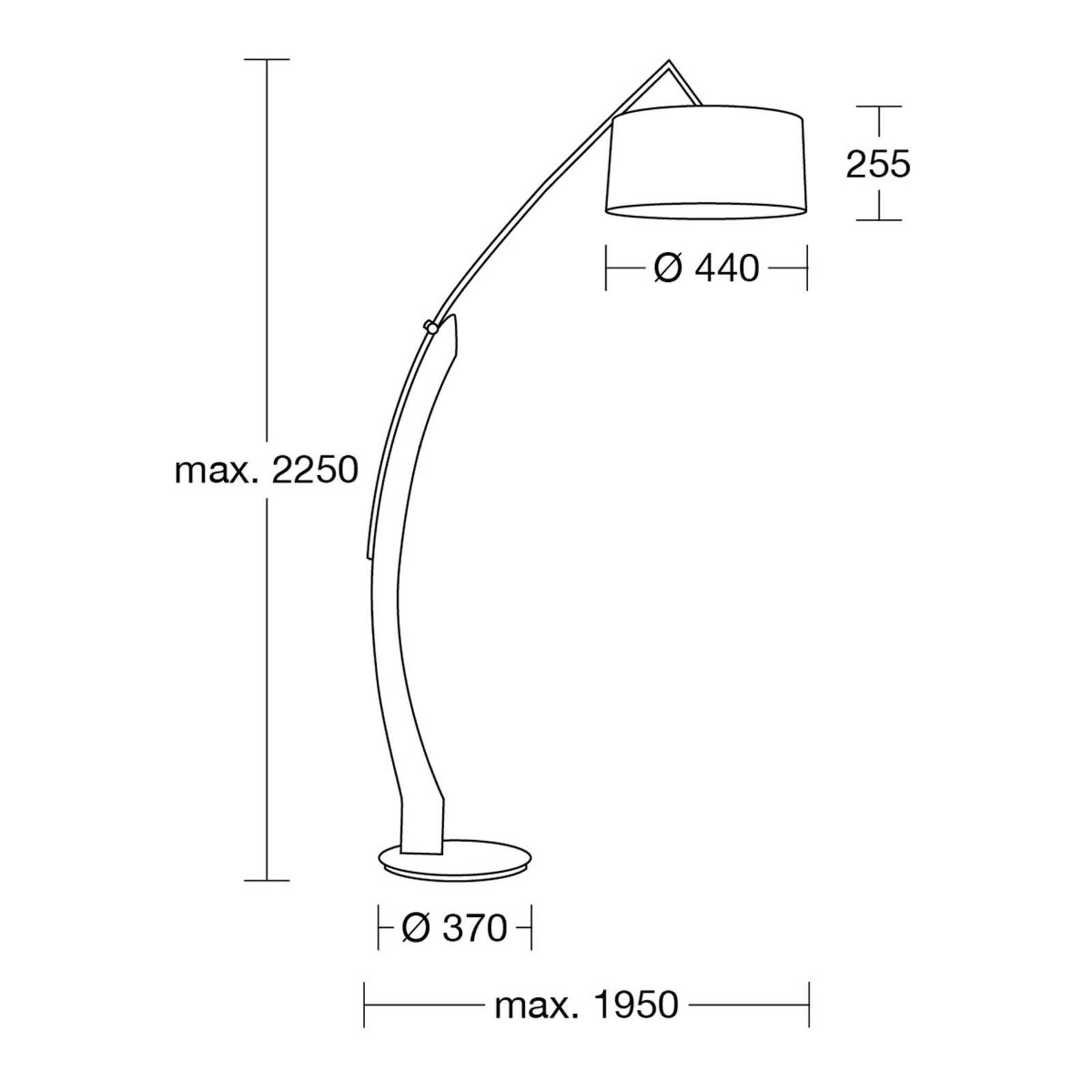 HerzBlut Amos oblúkové svietidlo olejovaný orech, Obývacia izba / jedáleň, drevo, železo, bavlna, E27, 60W, L: 44 cm, K: 170cm