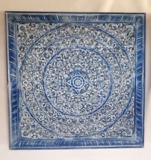 Závesná dekorácia MANDALA modrá, 160x160 cm, drevo, ručná práca