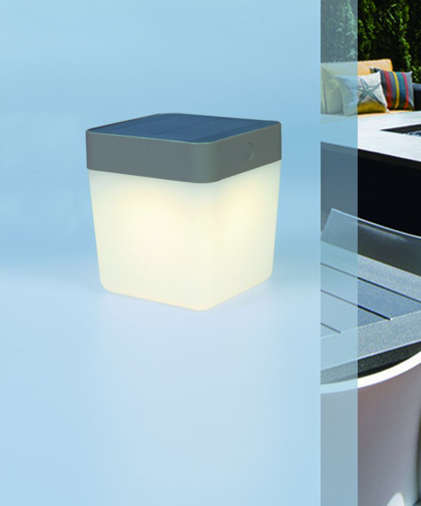 LUTEC 6908001337 TABLE CUBE solárne stolové LED svietidlo 1W 3000K IP44 svetlá šedá