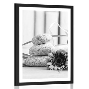 Plagát s paspartou meditačné a wellness zátišie v čiernobielom prevedení - 20x30 black