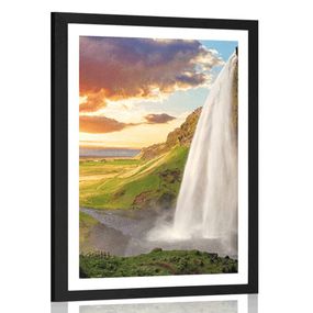 Plagát s paspartou majestátny vodopád na Islande - 40x60 black