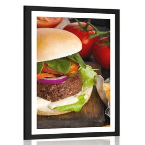 Plagát s paspartou americký hamburger - 60x90 silver