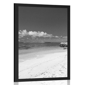 Plagát pláž Anse Source v čiernobielom prevedení - 40x60 black