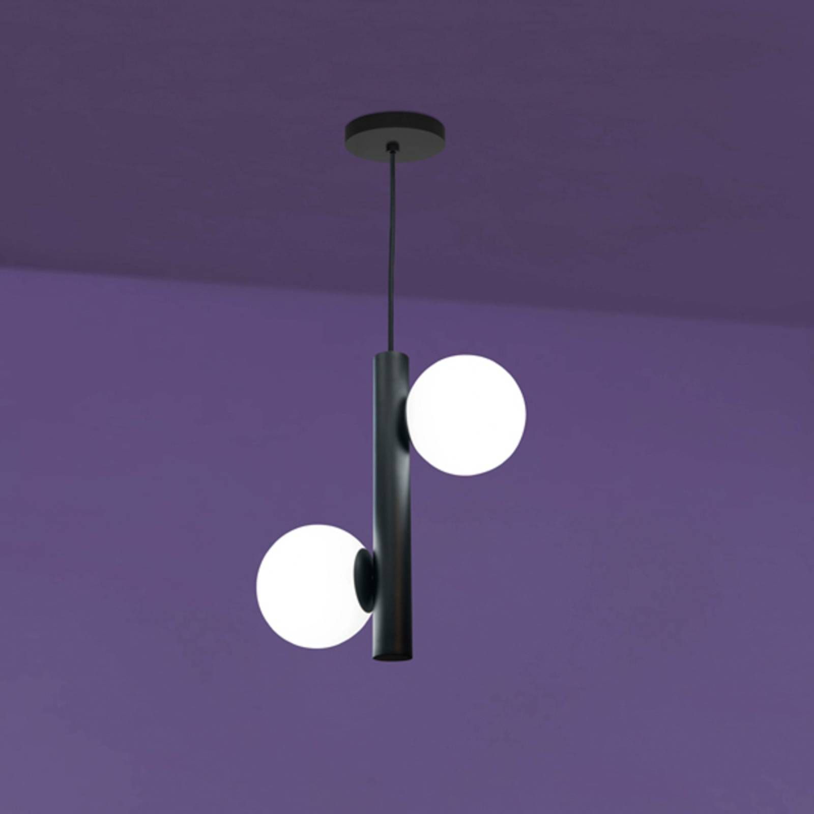 Marchetti Závesná lampa Tin Tin, 2-plameňová, čierna, Obývacia izba / jedáleň, kov, sklo, E14, 40W, K: 35cm