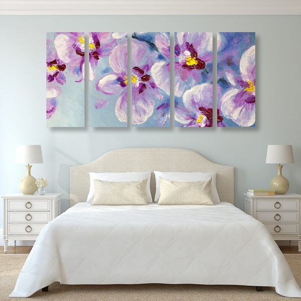 5- dielny obraz romantické fialové kvety - 100x50