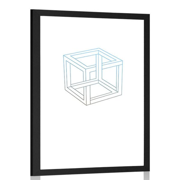 Plagát s paspartou minimalistická kocka - 30x45 white