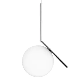 FLOS IC S2 Designer závesná lampa, chróm Ø 30 cm, Obývacia izba / jedáleň, oceľ, sklo, E27, 205W, K: 70.2cm