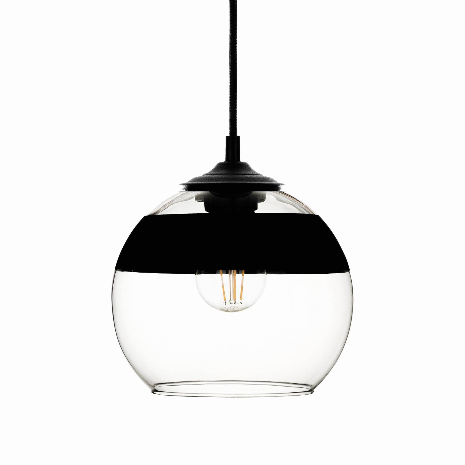 Euluna Závesná lampa Monochrome Flash číra/čierna Ø 20 cm, Obývacia izba / jedáleň, sklo, kov, E27, 60W, K: 17cm
