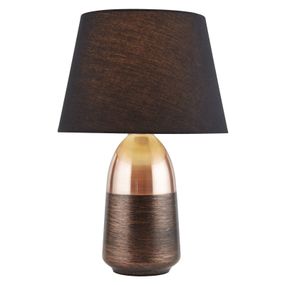 Searchlight Stolná lampa EU700341 v čiernej a medenej, Obývacia izba / jedáleň, kov, textil, E14, 40W, K: 39cm