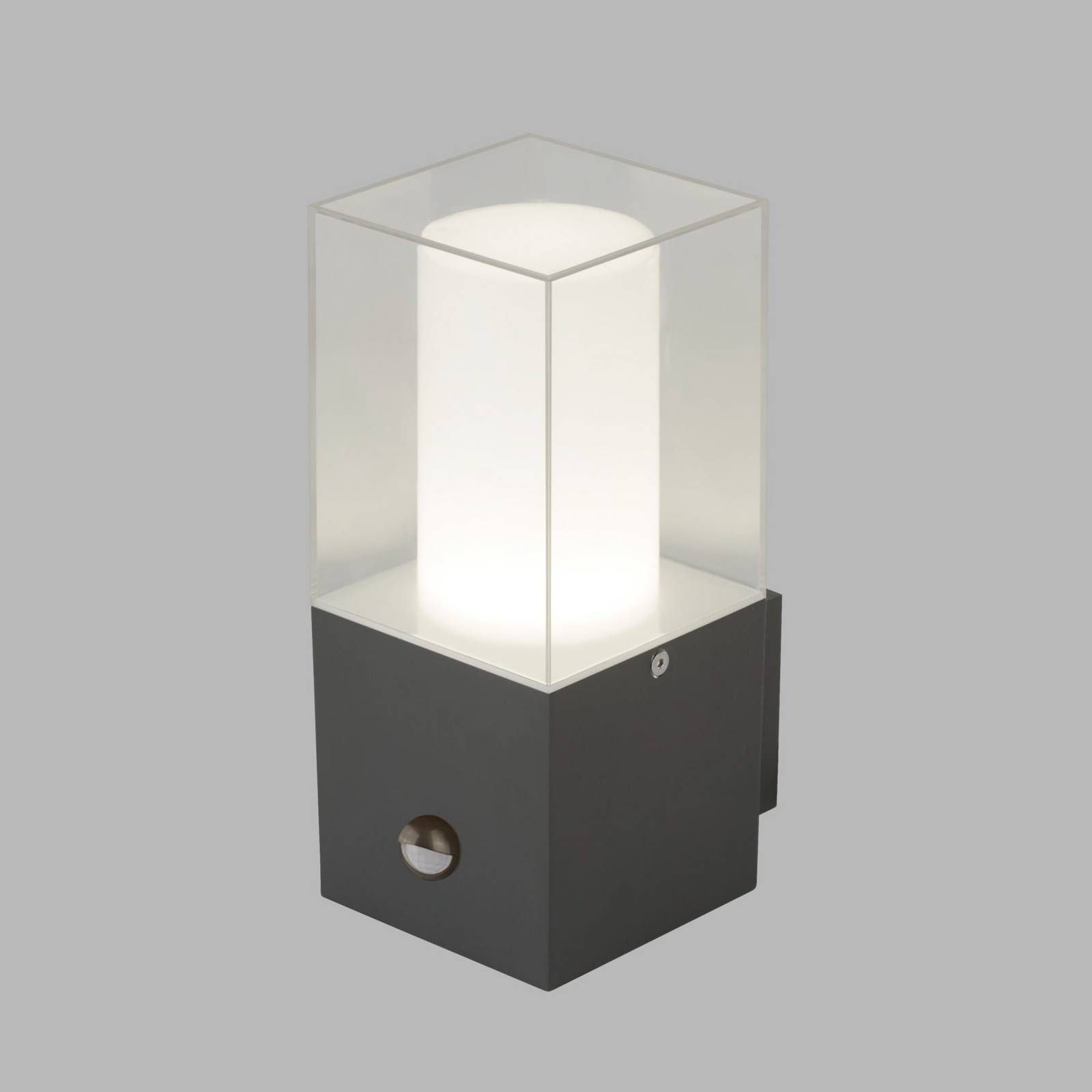 Searchlight Vonkajšie svietidlo Granada so snímačom, tmavosivá, tlakový odliatok hliníka, polykarbonát, E27, 60W, P: 10 cm, L: 10 cm, K: 23cm