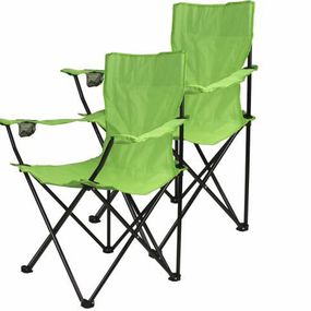 Kempingová sada - 2 x skladacia stolička s držiakom - sv.zelená