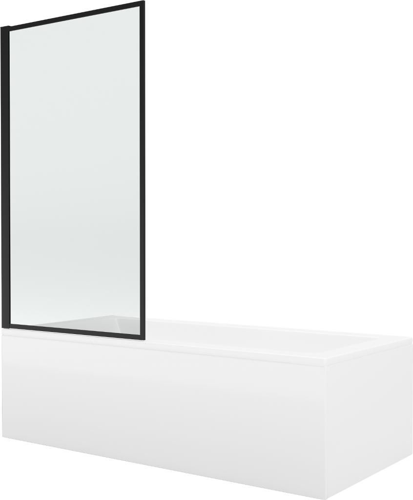 MEXEN/S - Cubik obdĺžniková vaňa 170 x 70 cm s panelom + vaňová zástena 70 cm, čierna vzor 550317070X9307017070