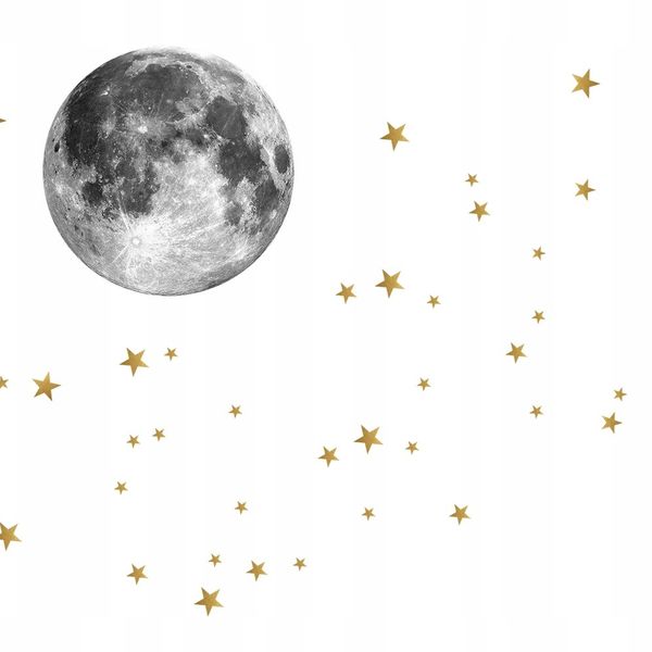 DomTextilu Originálna nálepka na stenu mesiac a zlaté hviezdy 45 cm  42089 
