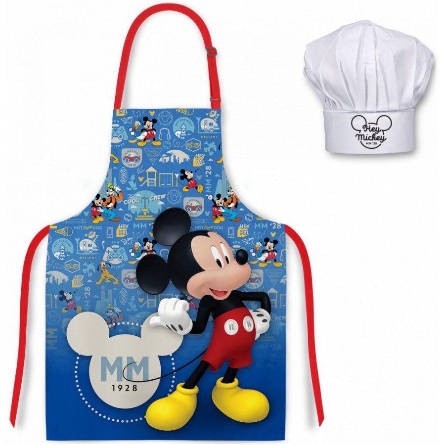 EUROSWAN · Detská / chlapčenská zástera s kuchárskou čiapkou Mickey Mouse - Disney Junior - Clubhouse - pre deti 3 - 8 rokov