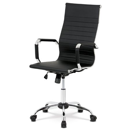 Autronic Kancelárska stolička, čierna ekokoža, hojdací mechanismus, kovový chrómovaný kríž - KA-Z305 BK
