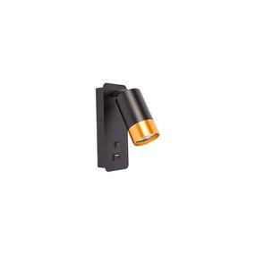 Nástenné bodové svietidlo s USB nabíjačkou 1xGU10/35W/230V čierna/zlatá