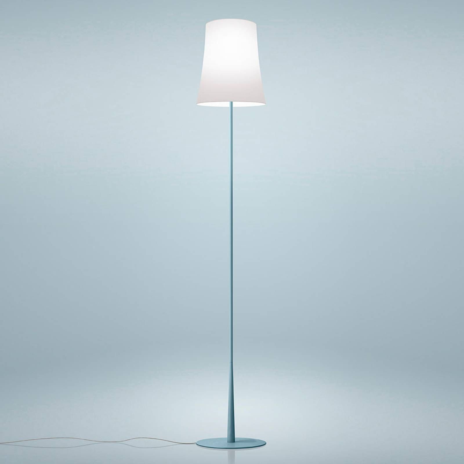 Foscarini Birdie Easy stojaca lampa svetlomodrá, Obývacia izba / jedáleň, polykarbonát, lakovaný hliník, E27, 57W, K: 150cm