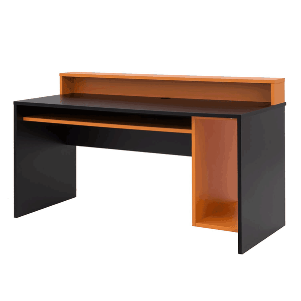 PC stôl/herný stôl, čierna matná/oranžová, TEZRO