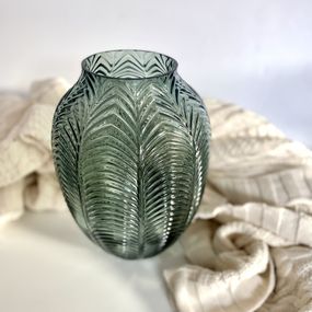 Chic Antique Sklenená váza Leaf Pattern Green 26 cm