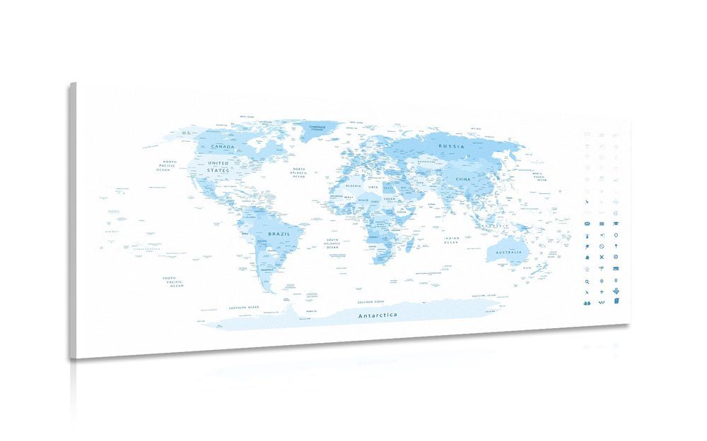 Obraz detailná mapa sveta v modrej farbe