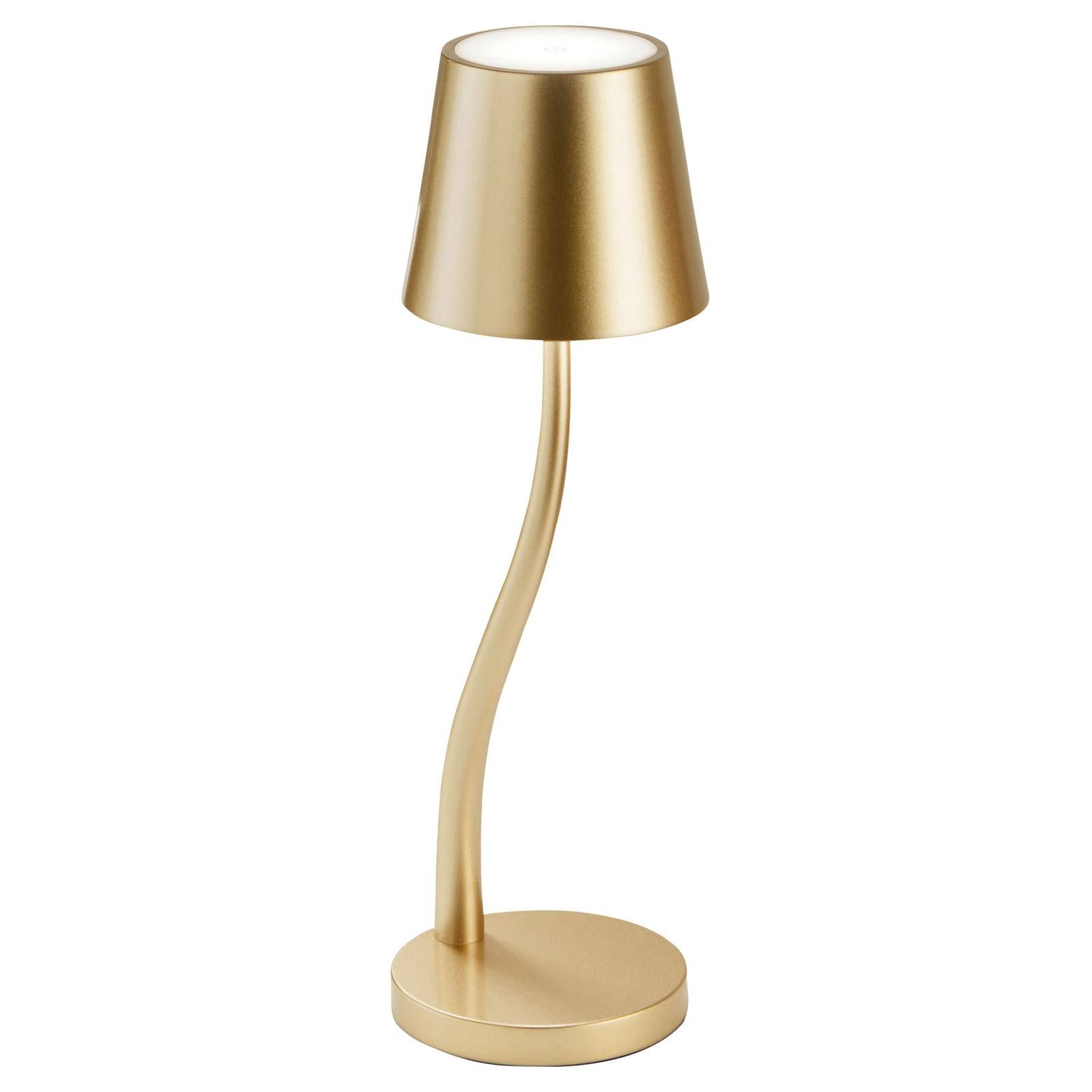 Fabas Luce Stolová LED lampa Judy, batéria, IP54, zlatá, Pracovňa / Kancelária, kov, 3W, K: 36.5cm