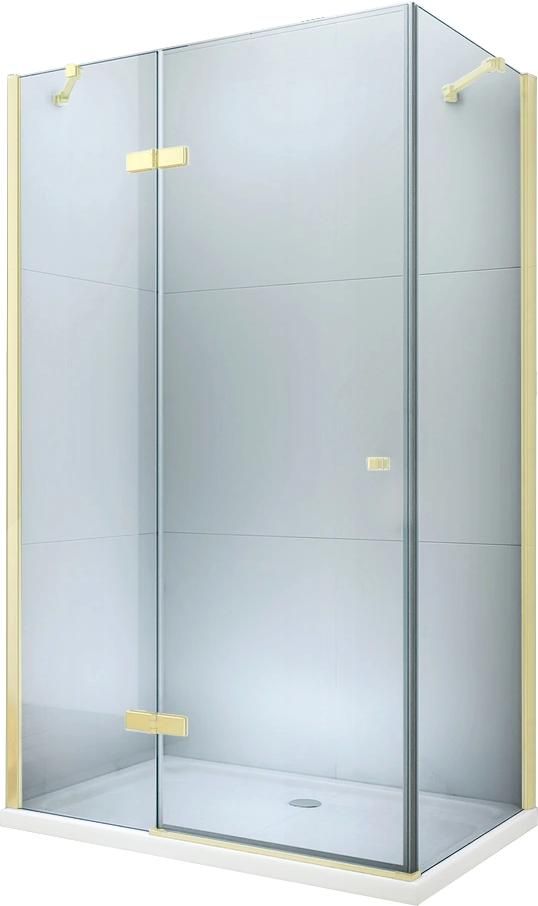 MEXEN/S - Roma sprchovací kút otvárací 120x90 cm, sklo transparent, zlatá + vanička 854-120-090-50-00-4010