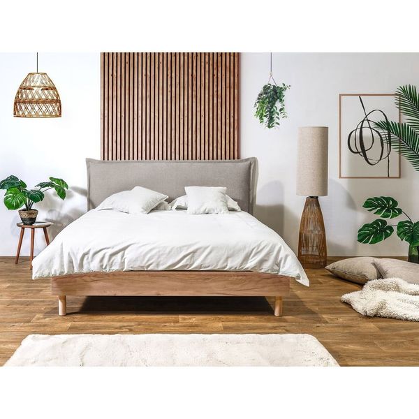 Svetlosivá/prírodná dvojlôžková posteľ s roštom 160x200 cm Charlie – Bobochic Paris