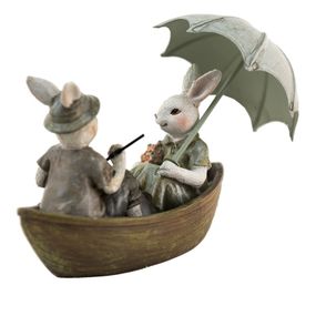 Dekorácia králiky na loďke s dáždnikom - 14*10*12 cm