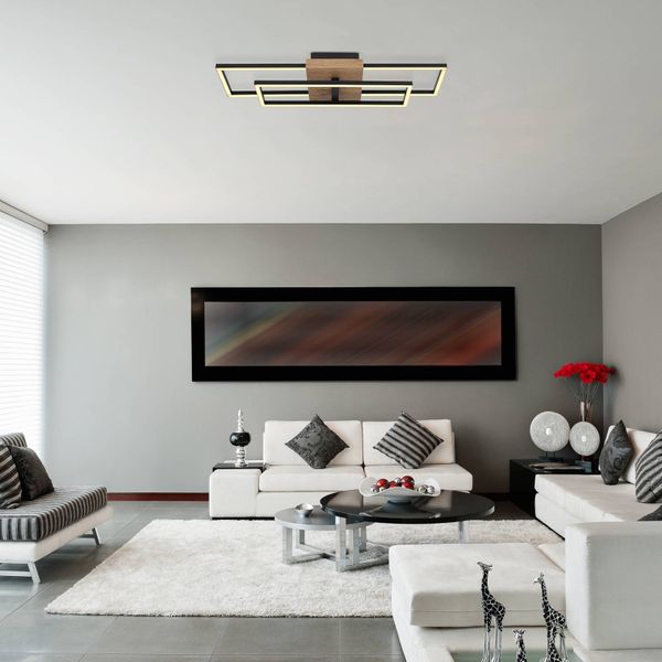 Globo Stropné LED svetlo Kendra, dĺžka 60 cm, Obývacia izba / jedáleň, kov, drevená dyha MDF, plast, 18W, P: 60 cm, L: 15 cm, K: 10cm