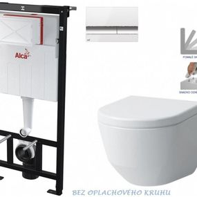 ALCADRAIN Sádromodul - predstenový inštalačný systém s bielym / chróm tlačidlom M1720-1 + WC LAUFEN PRO RIMLESS + SEDADLO AM101/1120 M1720-1 LP1