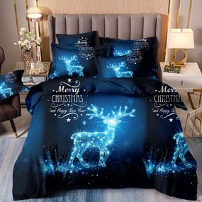 DomTextilu Geniálne tmavo modré vianočné posteľné obliečky s motívom čarovného soba 4 časti: 1ks 160 cmx200 + 2ks 70 cmx80 + plachta Modrá 180x220 cm 46887-218398