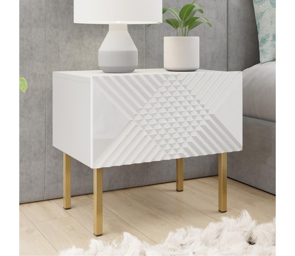 Nočný stolík EXITO 46x50 cm biela/zlatá