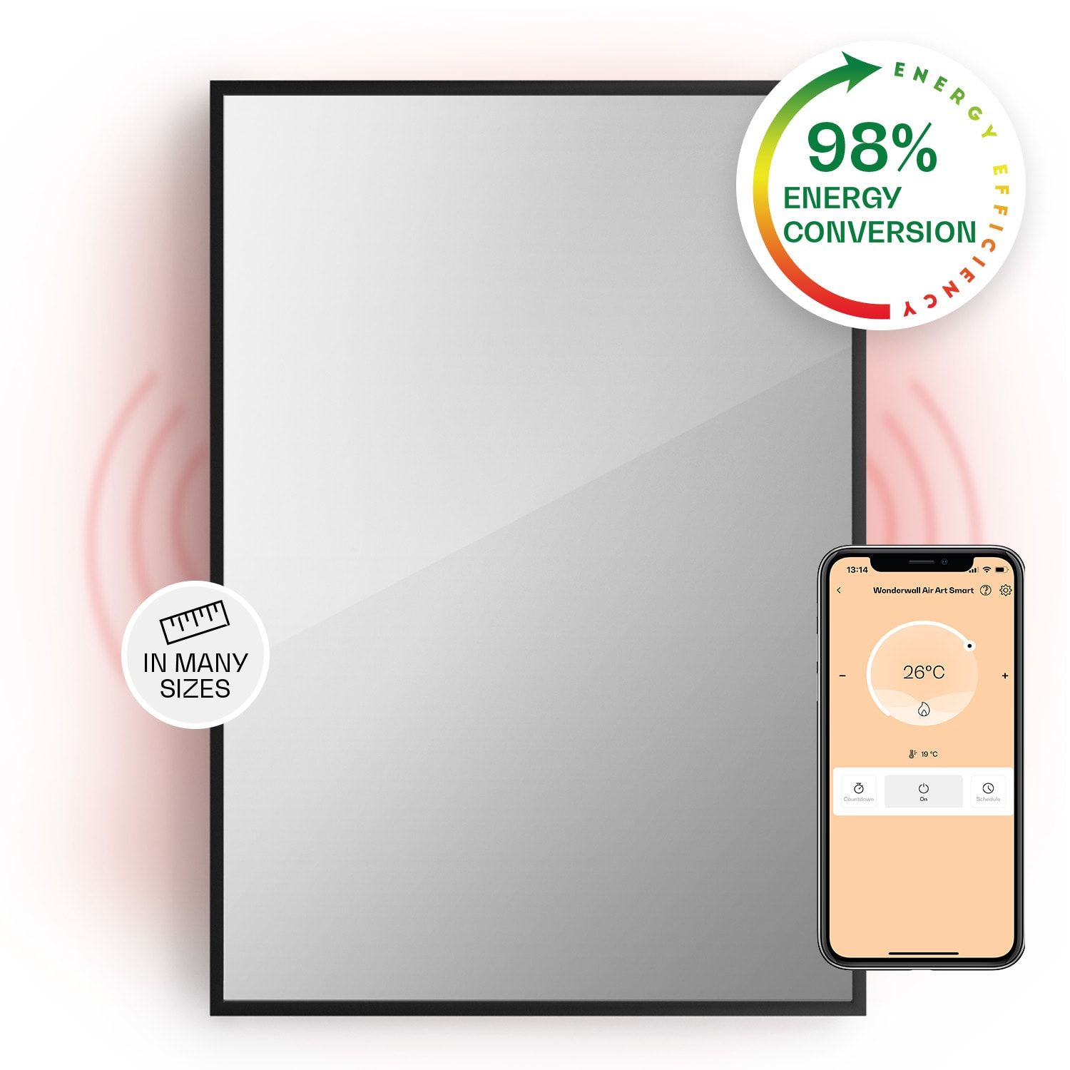 Klarstein La Palma 750 smart ohrievač 2 v 1 Infračervený konvektor 85x60cm 750W zrkadlová predná časť