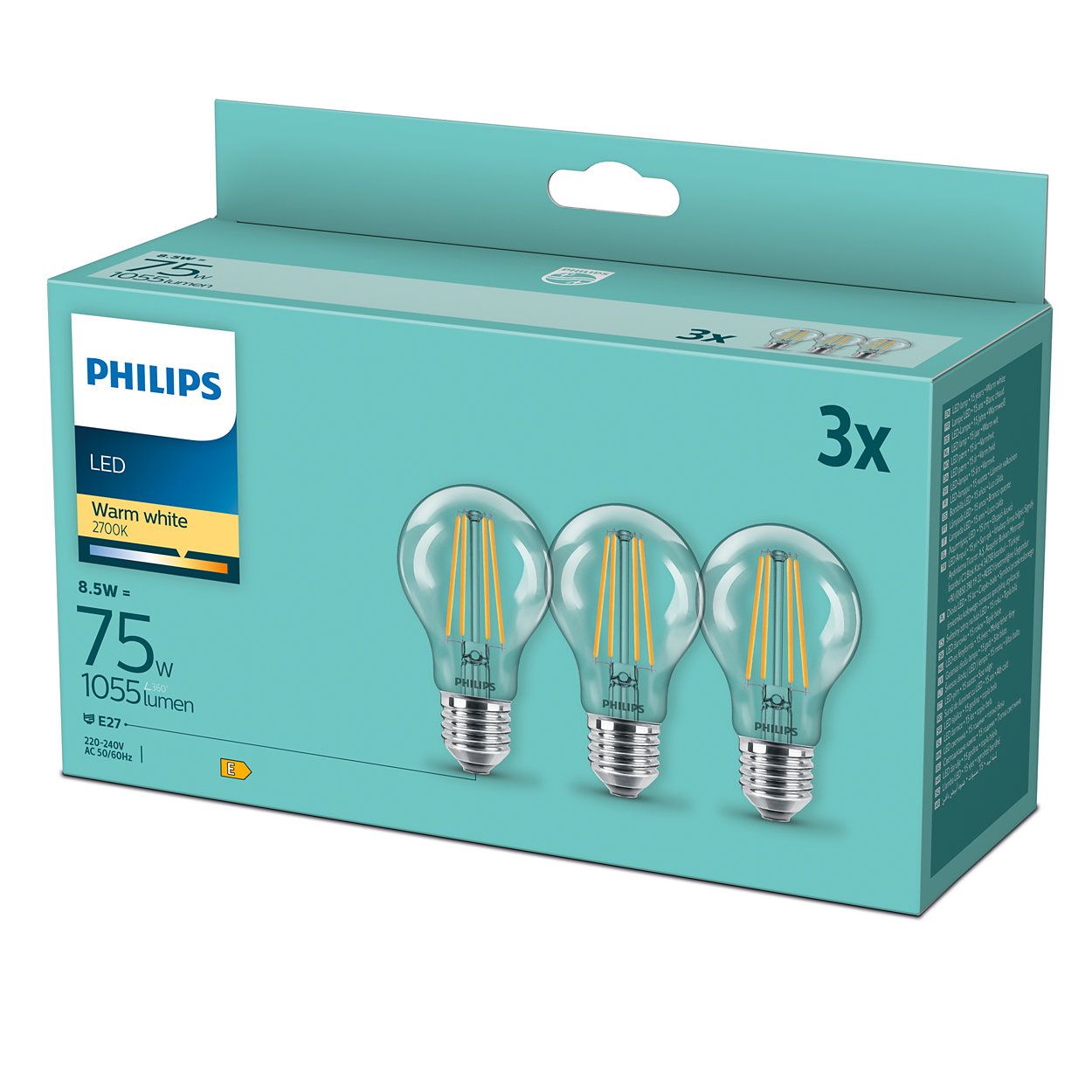Philips 8718699696955 LED žiarovka filament E27 8,5W/75W 1055lm A60 2700K