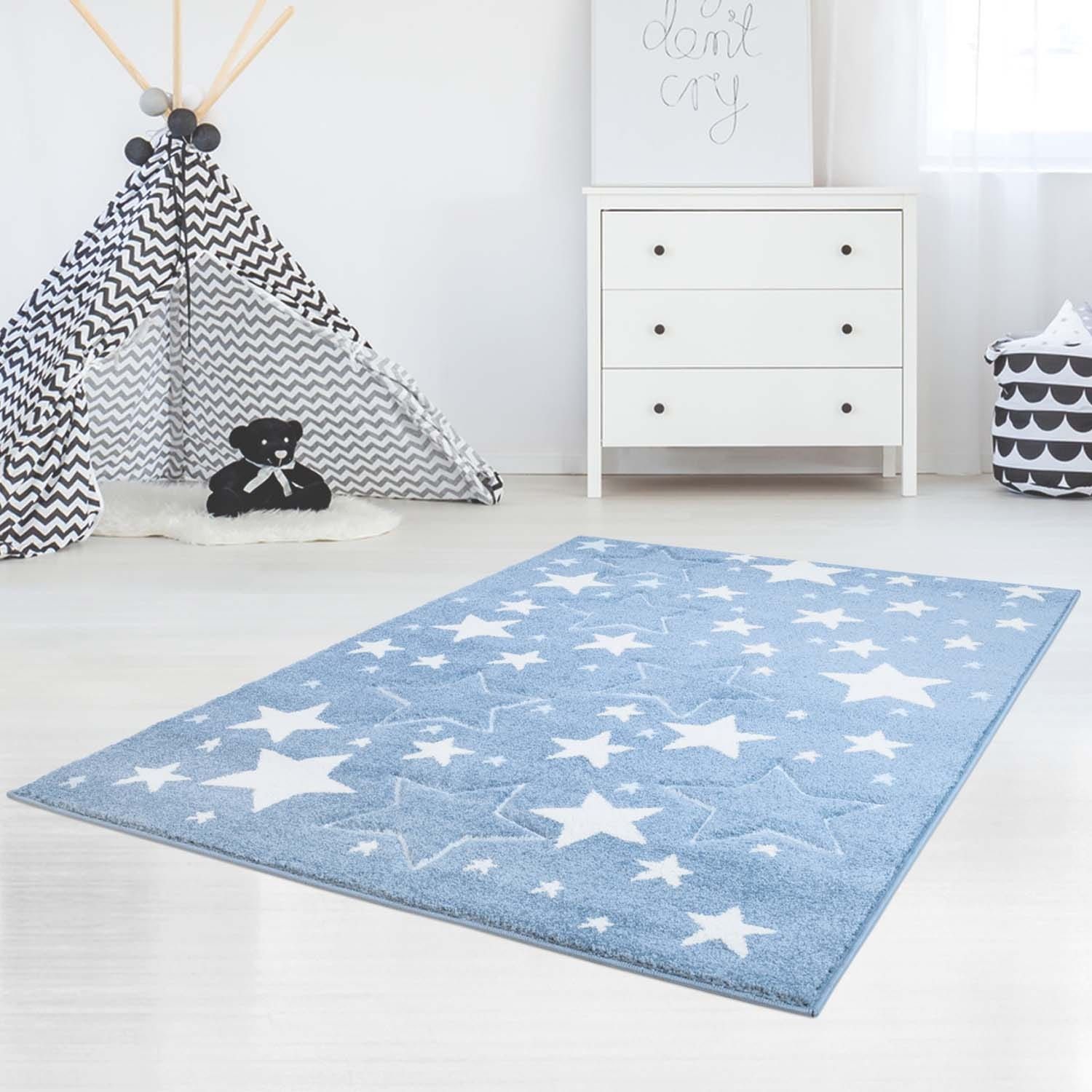 DomTextilu Kvalitný modrý detský koberec s hviezdami 41996-197318