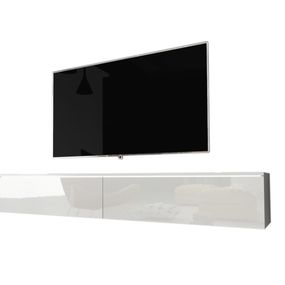 Expedo TV stolík MENDES D 180, 180x30x32, biela/biela lesk + LED