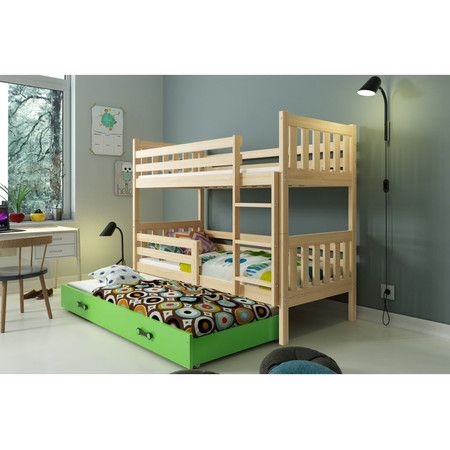 Detská posteľ CARINO s výsuvnou posteľou 80x190 cm - borovica Zelená