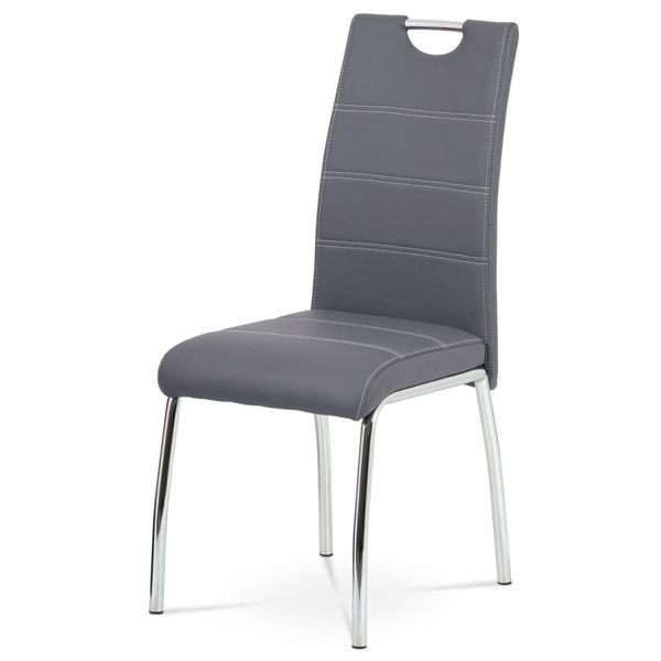 Autronic -  Jedálenská stolička HC-484 GREY sivá ekokoža, biele prešitie