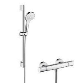 HansGrohe Croma Select S - Sprchová súprava Vario s termostatom, 3 prúdy, sprchová tyč 900 mm, biela/chróm 27014400