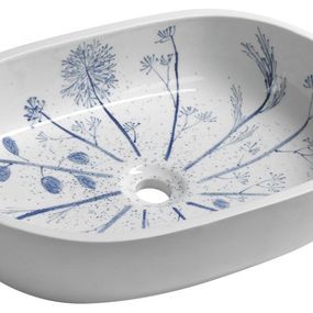 SAPHO - PRIORI keramické umývadlo na dosku 60x40 cm, bielá s modrým vzorom PI029