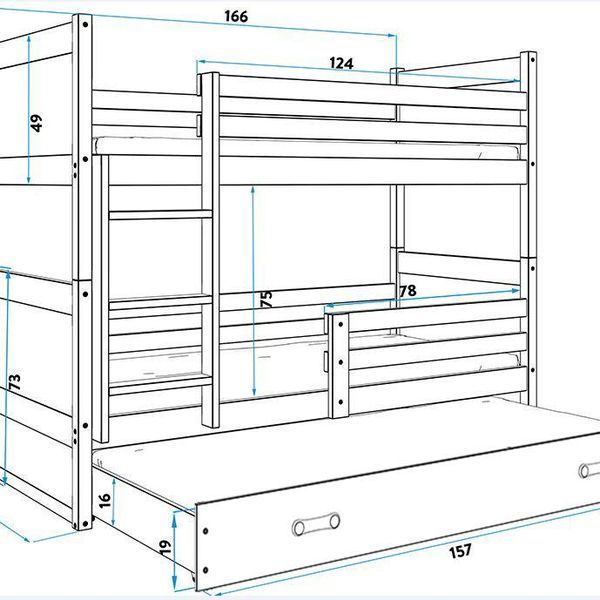 Poschodová posteľ s prístelkou RICO 3 - 160x80cm - Grafitový - Zelený